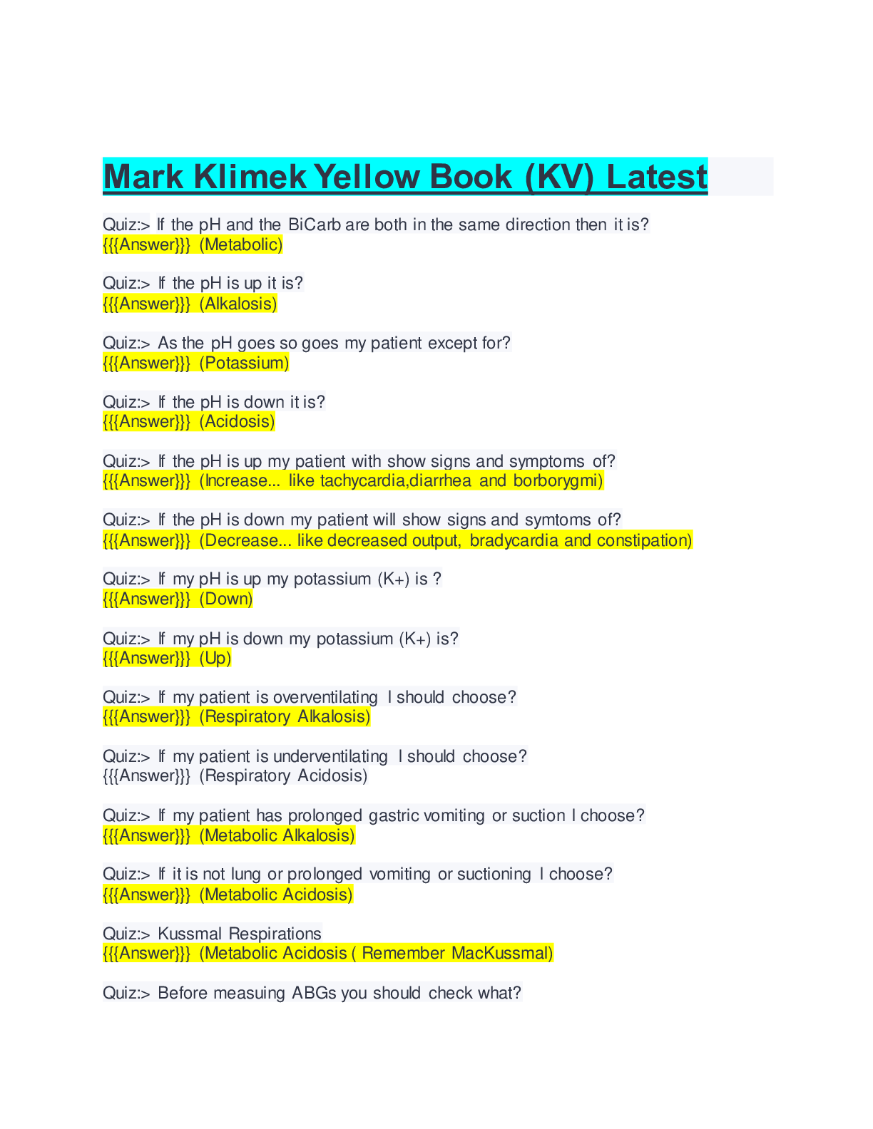 Preview of Mark Klimek Yellow Book (KV) Latest